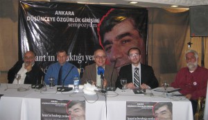 L to R: Nishanian, Theriault, moderator Eugene Shouglin, Mouradian, and Demirer.